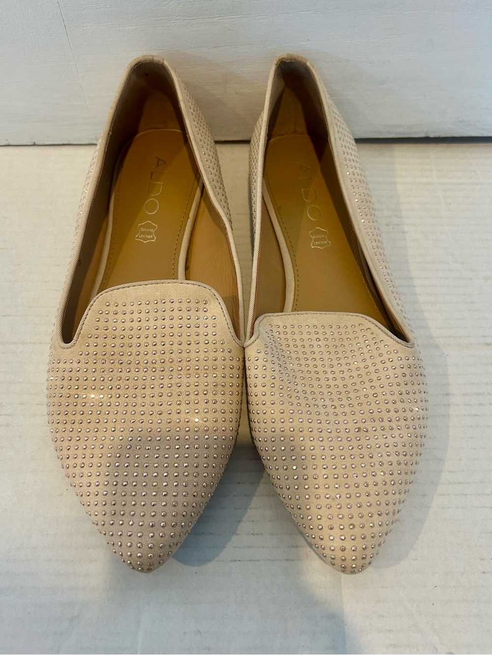 ALDO Beige Pointed-Toe Studded Flats